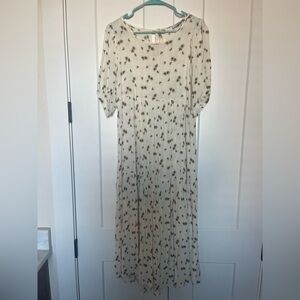 Carly Jean midi dress, size small, cream with soft green and tan flowers
